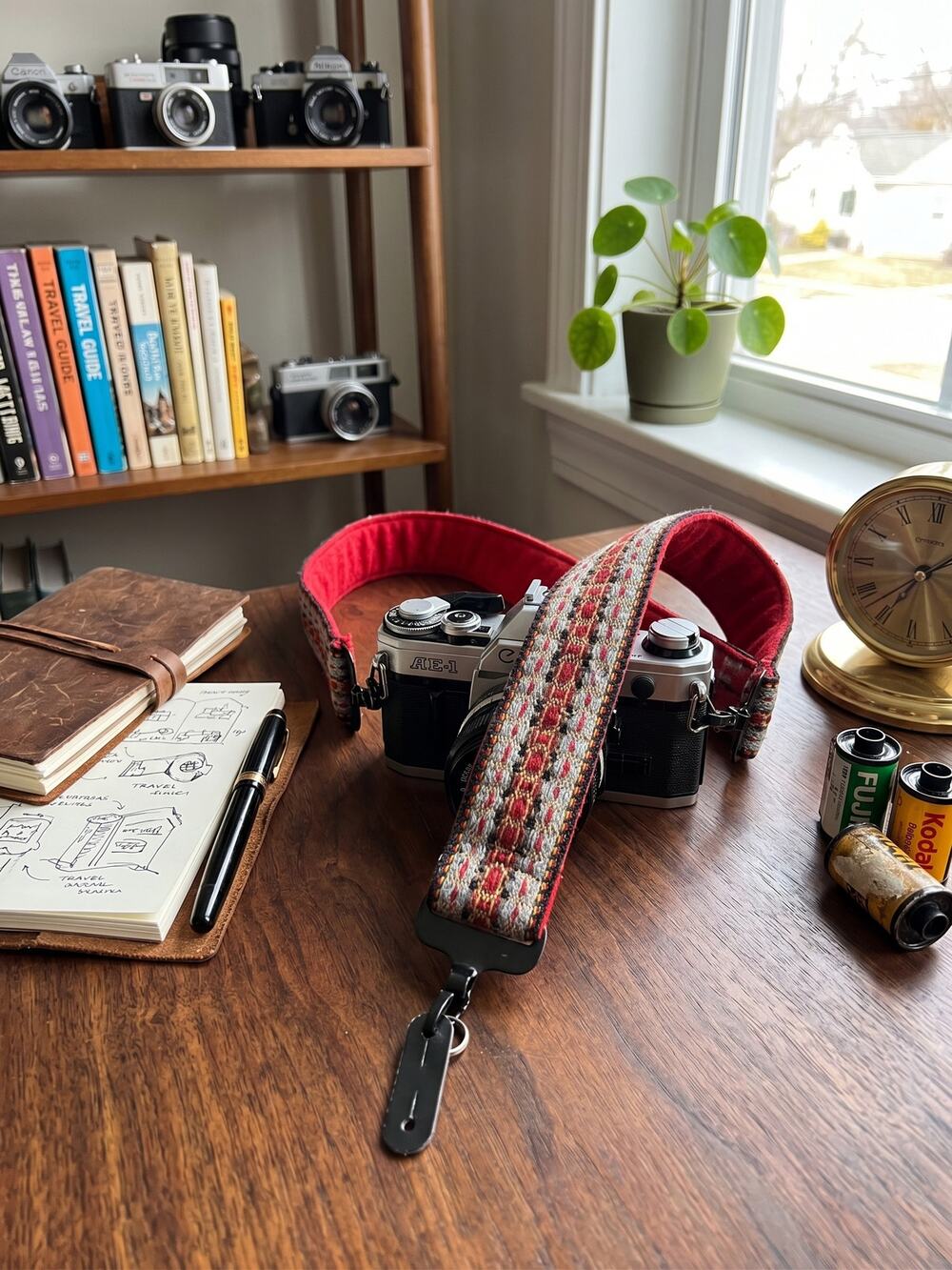 Vintage 1970s Camera Strap Woven Jacquard Red Hippie Boho 35mm SLR Ace Style